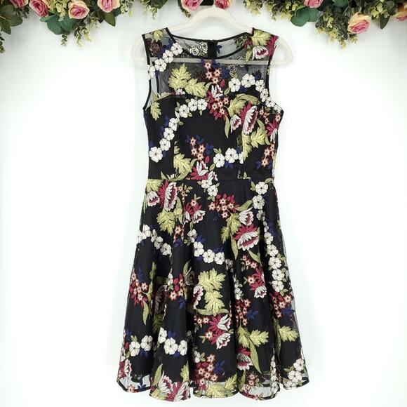 Tahari Arthur Levine Floral Embroidered  Fit and Flare Sleeveless Dress Size 6 - Picture 1 of 14